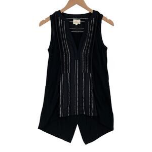 Anthropologie Deletta Tunic Top Womens XS Black Silver Striped V Neck Sleeveless